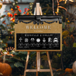 Poster Preto Gótico e Ordem Dourada do Casamento de Event