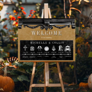 Poster Preto Gótico e Ordem Dourada do Casamento de Event