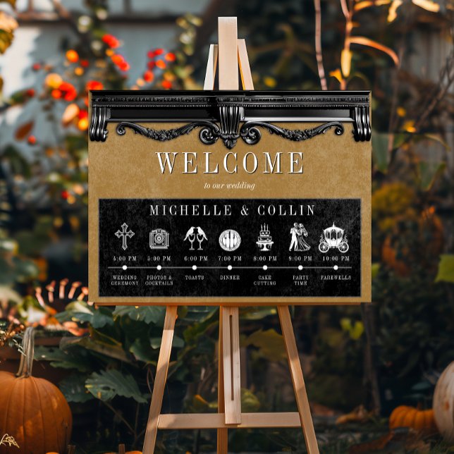 Poster Preto Gótico e Ordem Dourada do Casamento de Event (Criador carregado)