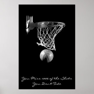 Póster Preto inspirador & branco do basquetebol da