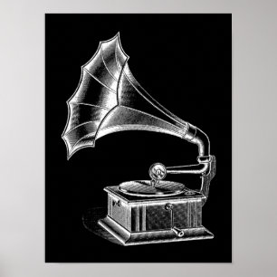 Póster Preto musical do jogador gravado de fonógrafo do