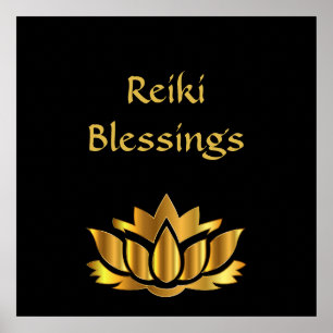Poster Preto/ouro das bênçãos de Reiki