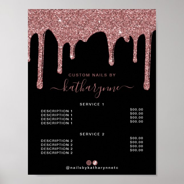 Poster Preto Rosa Dourado Sparkle Driblando Preço Lis (Frente)