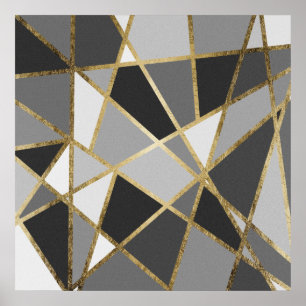 Póster Preto & triângulos modernos cinzentos do ouro de