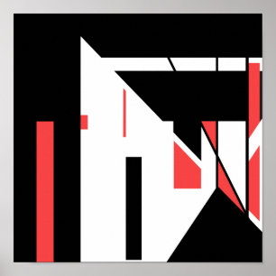 Poster Preto Vermelho sobre Design Geométrica Branca tip