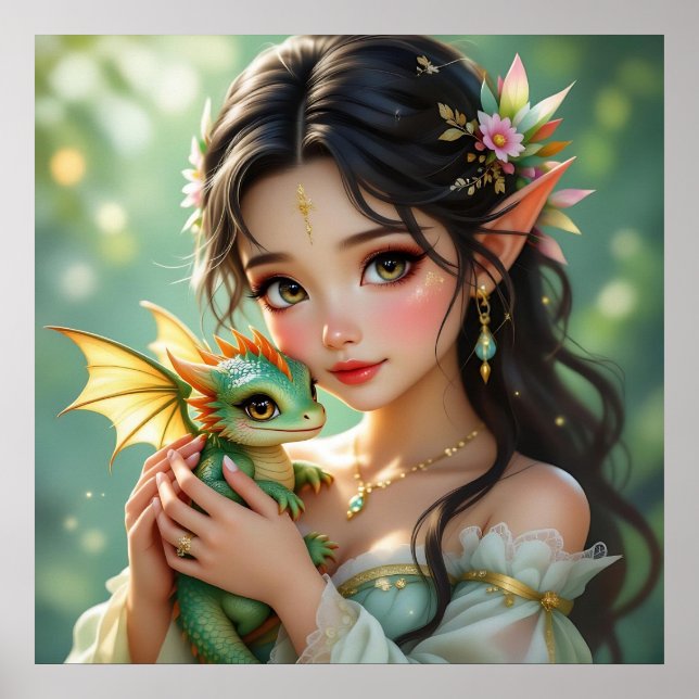Poster Pretty Elven Fairy & Dragon  (Frente)