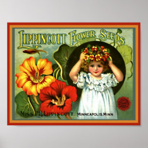 Poster Pretty Little Girl Flower Hair Wreath Vintage Seed