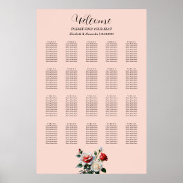 Poster Pretty pink white red roses seating chart