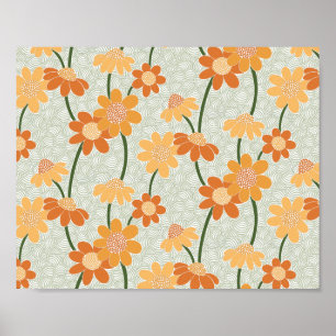 Poster Pretty retro muted 1970s flowers