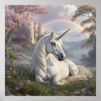 Poster Pretty Unicorn, Castle and Rainbow 