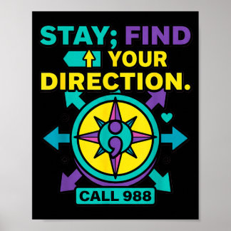 Poster Prevenção ao Suicídio 988 - Fique Encontre Sua Dir