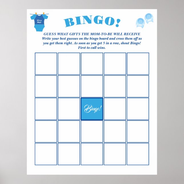 Poster Previsão de Chás de fraldas Bingo Boy e conselhos. (Frente)