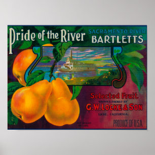 Póster Pride of the River Pear Crate LabelLocke, CA