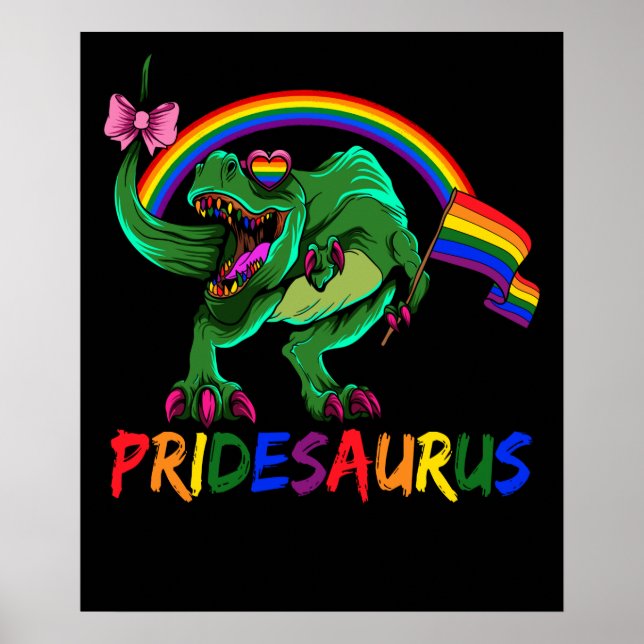 Poster Pridesaurus Pride Gay T-Rex Dino Rainbow (Frente)