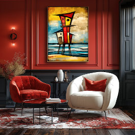 Poster Primal Watch — Abstract Expressionist Beach Tower