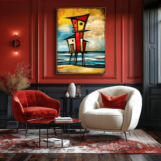 Poster Primal Watch — Abstract Expressionist Beach Tower