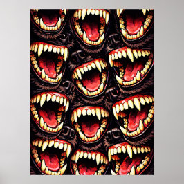 Poster Primal Wolf Pack Snarling Fangs Horror Pop Art