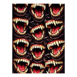 Póster Primal Wolf Pack Snarling Fangs Horror Pop Art
