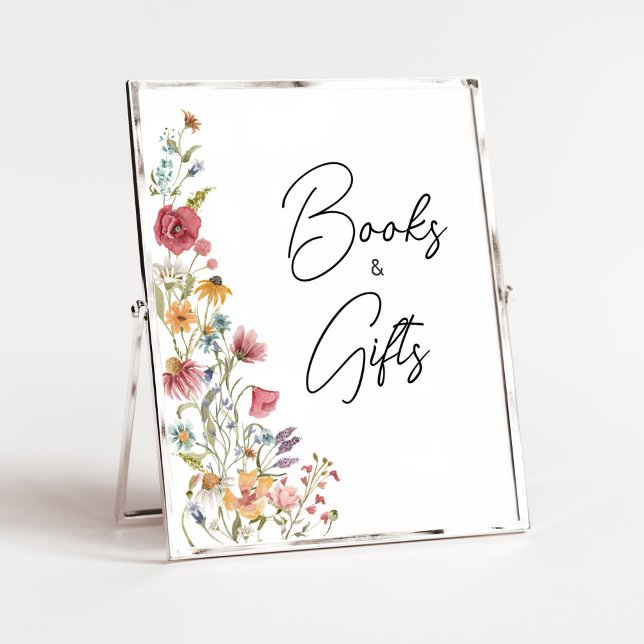 Poster Primavera Baby in Bloom Chá de fraldas Books and G (Boho Wildflower Baby Shower Books and Gifts Sign)