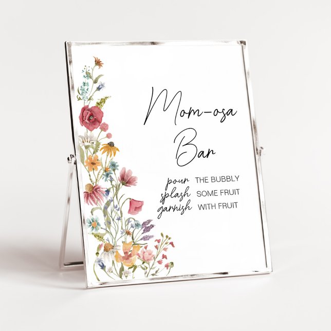 Poster Primavera Baby in Bloom Chá de fraldas Mãe Bar Osa (Boho Wildflower Baby Shower Mom Osa Bar Sign)