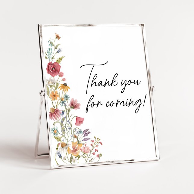 Poster Primavera Baby in Bloom Obrigado por vir (Boho Wildflower Baby Shower  Thank you for Coming Sign)