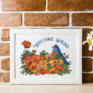 Poster Primavera Bird e Flores de Boas-Vindas para Downlo