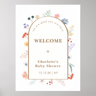 Poster Primavera Boho Arch Wildflower Chá de fraldas Bem-