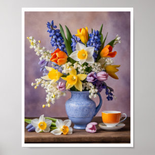 Poster Primavera Buquê de Daffodils Cheerful Tulips Teacu