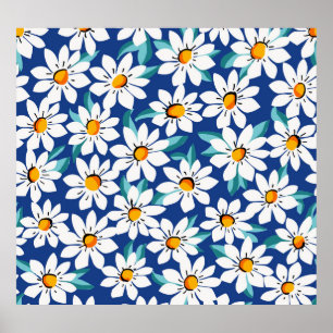 Poster Primavera daisies: padrão floral de tendências.