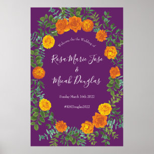Poster Primavera de Casamento Rosa de Laranja Roxo
