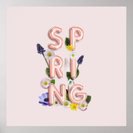 Poster Primavera de Flor de Trendy Dourada Girly Rosa