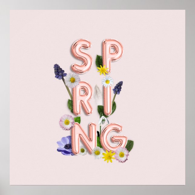 Poster Primavera de Flor de Trendy Dourada Girly Rosa (Frente)