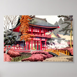 Poster Primavera do Templo Vermelho Japonês