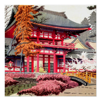 Póster Primavera do Templo Vermelho Japonês