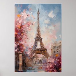 Poster Primavera em Paris, pintura a óleo em torre Eiffel