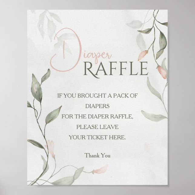 Poster Primavera Flor Fralda Chá de fraldas Floral Raffle (Frente)