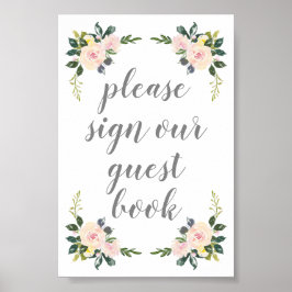 Poster Primavera Floral Blush Weding Sinal Nosso Guestboo