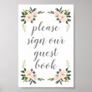 Poster Primavera Floral Blush Weding Sinal Nosso Guestboo