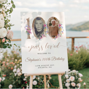 Póster Primavera Floral Foto 100th Birthday Bem-vindo