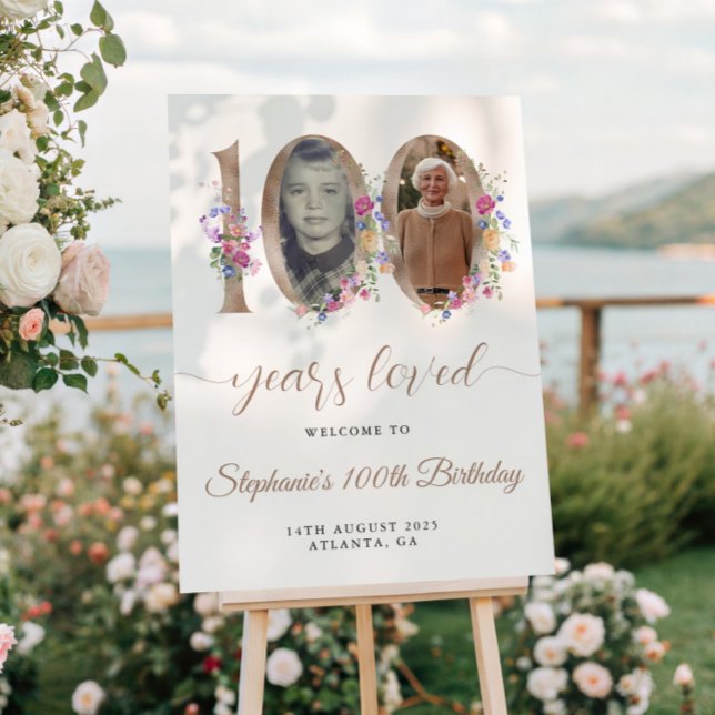Póster Primavera Floral Foto 100th Birthday Bem-vindo (Criador carregado)