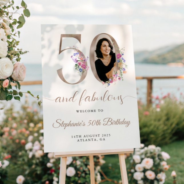 Póster Primavera Floral Foto 50th Birthday Bem-vindo (Criador carregado)