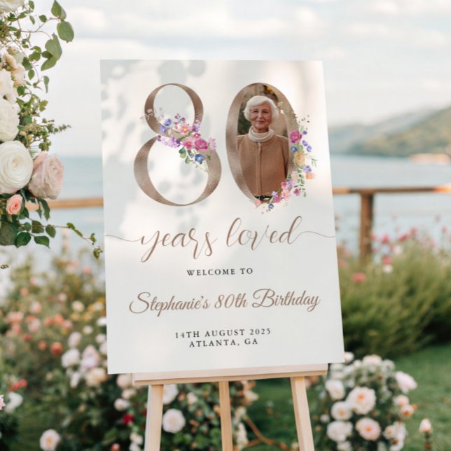 Póster Primavera Floral Photo 80 Birthday Bem-vindo (Criador carregado)