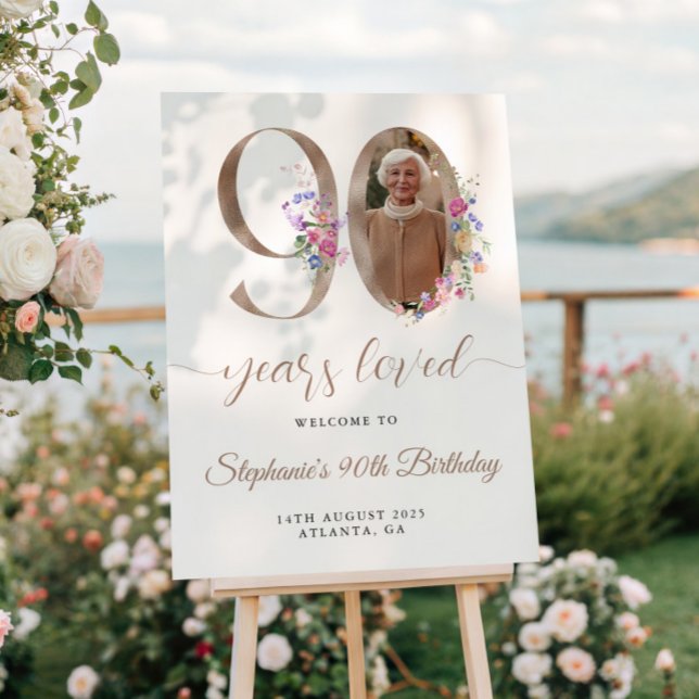 Póster Primavera Floral Photo 90 Birthday Bem-vindo (Criador carregado)