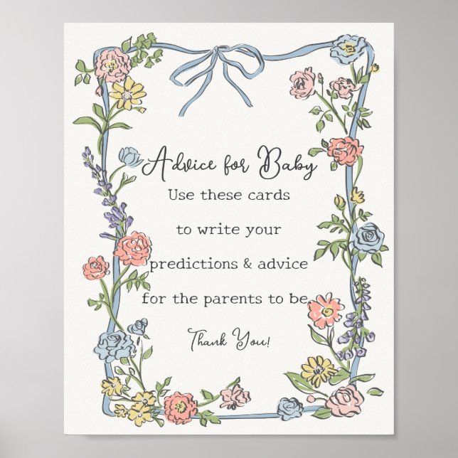 Poster Primavera Garden Party Floral Chá Advice para Bebê (Frente)