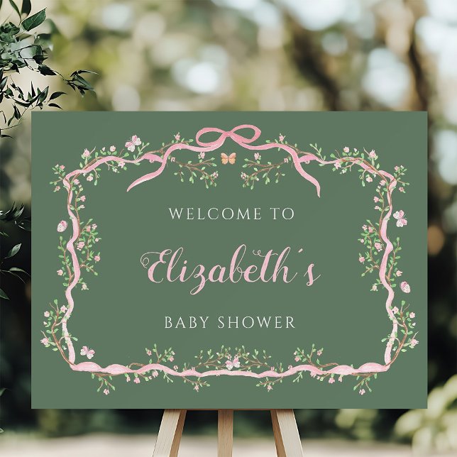 Poster Primavera Garden Sage Green Pink Chá de fraldas Be (Criador carregado)