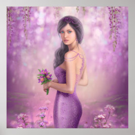 Póster Primavera Illustração linda Mulher fantasia com p