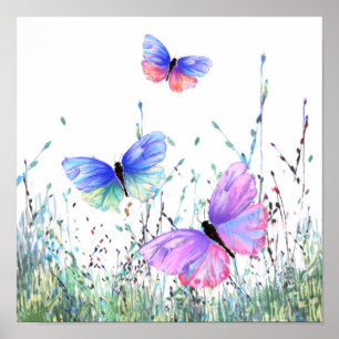 Poster Primavera Joy - Borboletas coloridas voando na nat