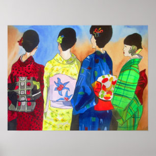Poster Primavera Kimono Japonês Geisha