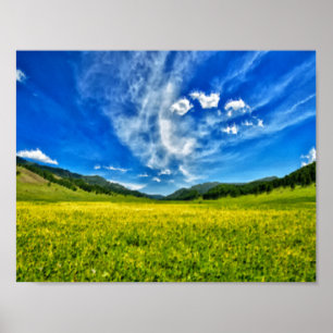 Poster Primavera meadow e céu azul