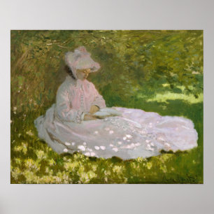 Póster Primavera Monet da leitura da mulher